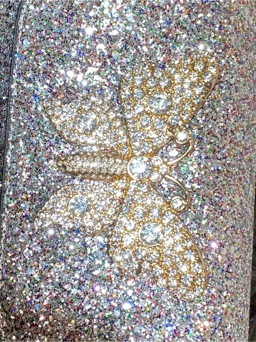 Silver Glitter Bow Crossbody Bag with Black Strap